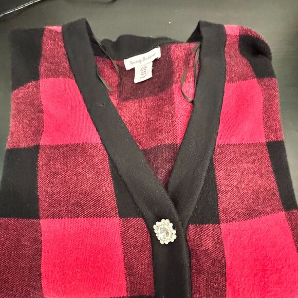 Tommy Bahama Women’s Buffalo Plaid Cardigan Sweater Medium Jeweled Buttons - Picture 4 of 10